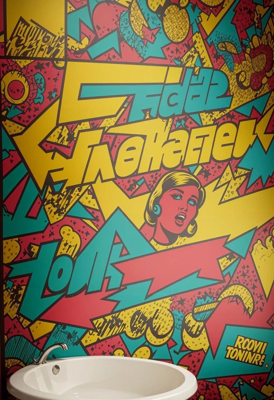 15 Stunning Bathroom Wallpaper Trends to Try Now 39 11. Pop Art Powder Room Glam-1