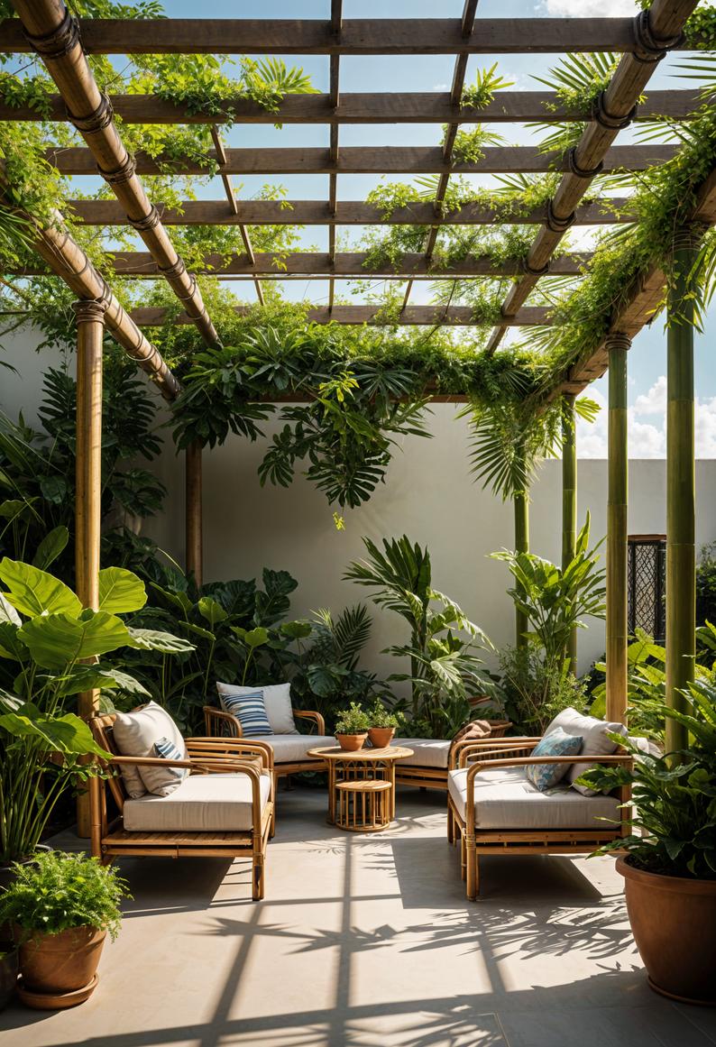 2. Tropical Oasis: Potted Plants & Bamboo-1