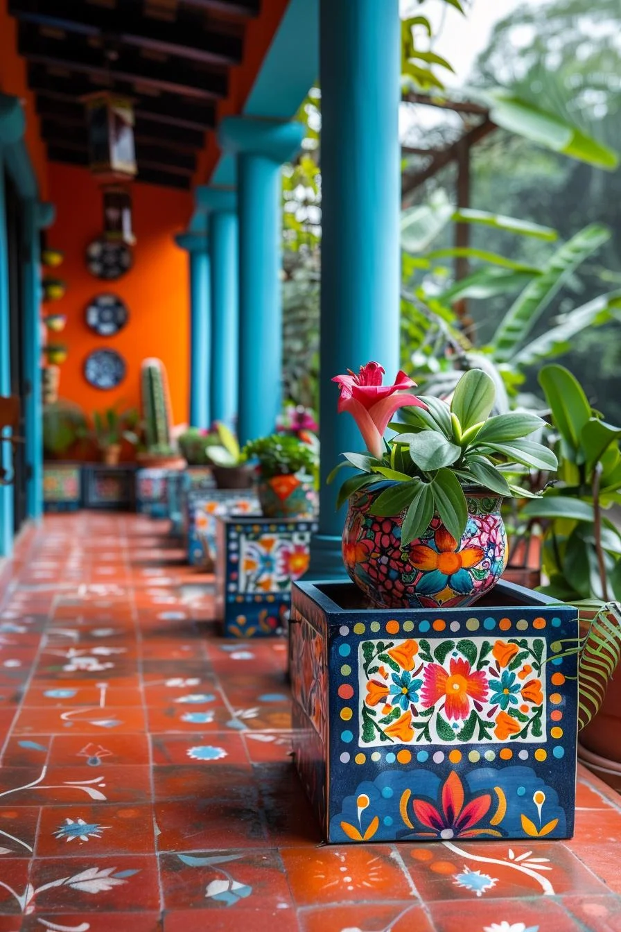 Mexican Patio Ideas: 15 Authentic Design Elements That Actually Belong Together 21 9. Vibrant Folk Art Planters-0