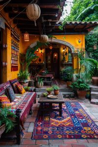 15 Stunning Mexican Patio Ideas for Your Home 1 11. Woven Oaxacan Rugs: Cozy Patio-0