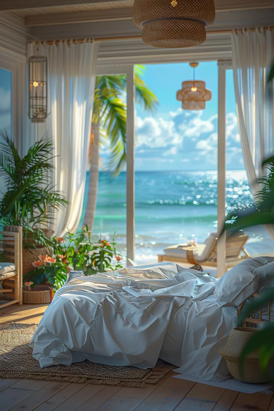 21 Modern Coastal Bedroom Ideas for a Relaxing Retreat 8 3. Airy Coastal Bedroom Curtains-1