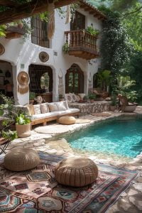 21 Small Flagstone Patio Ideas You’ll Love 1 18. Boho Patio Lounge Inspiration-0