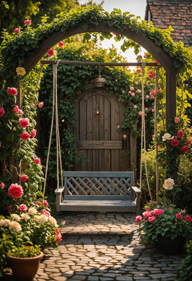 5. Charming Garden with Wooden Swing-0