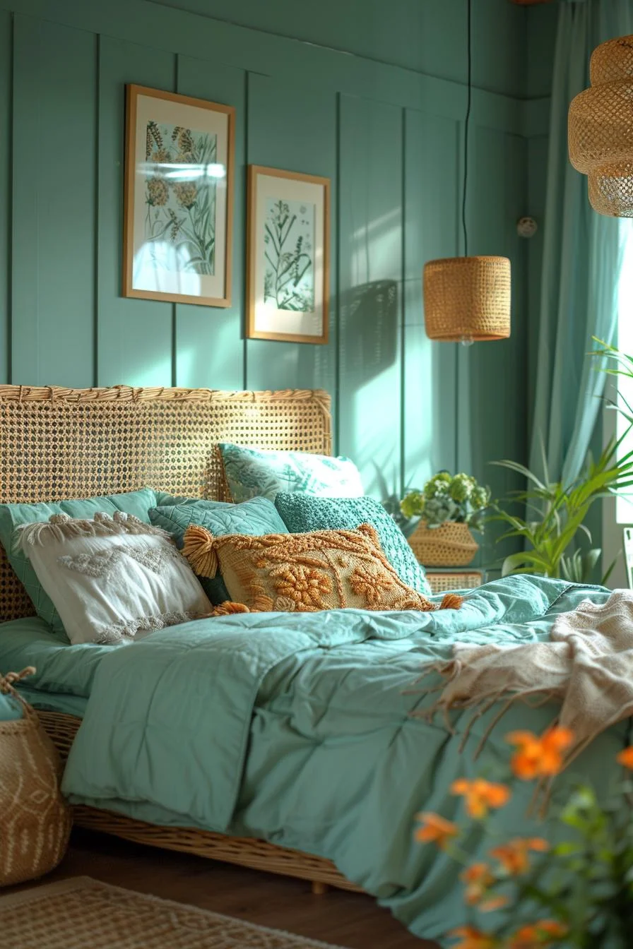 21 Modern Coastal Bedroom Ideas for a Relaxing Retreat 30 12. Coastal Charm: Wicker Headboard Oasis-1