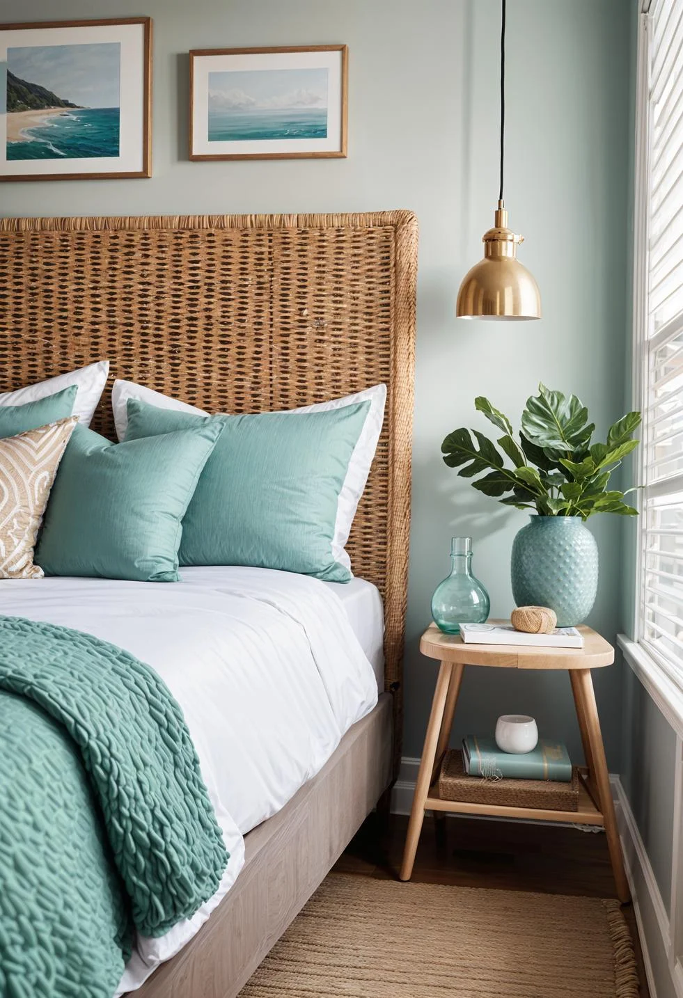 21 Modern Coastal Bedroom Ideas for a Relaxing Retreat 31 12. Coastal Charm: Wicker Headboard Oasis-2