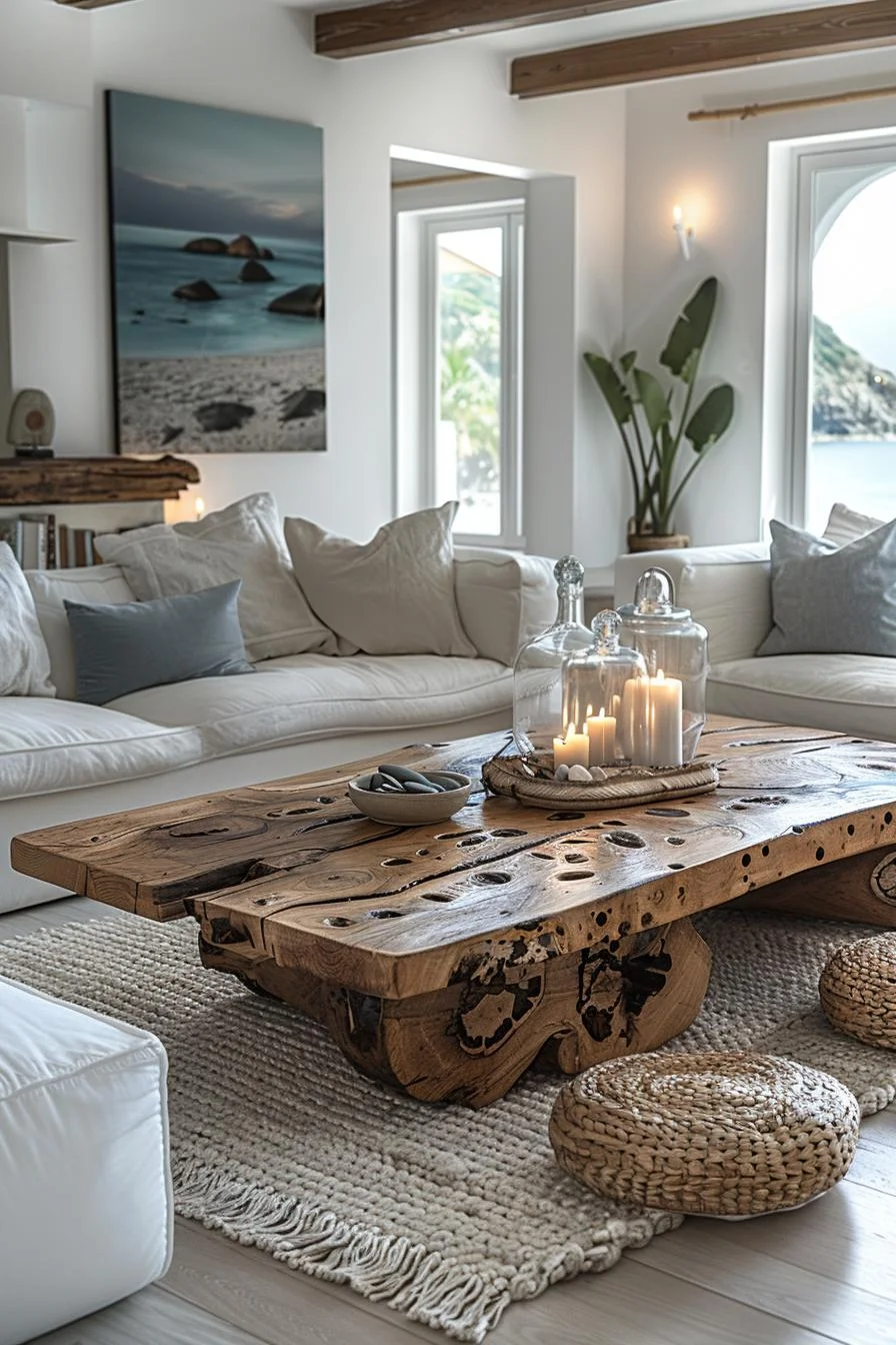 15 Stunning Boho Coastal Living Room Ideas for a Beachy Home 44 8. Coastal Chic Coffee Table Designs-1