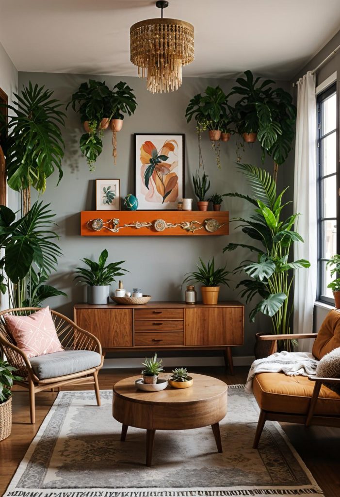 19 Gorgeous Boho Mid-Century Modern Living Room - Lovely Harbor
