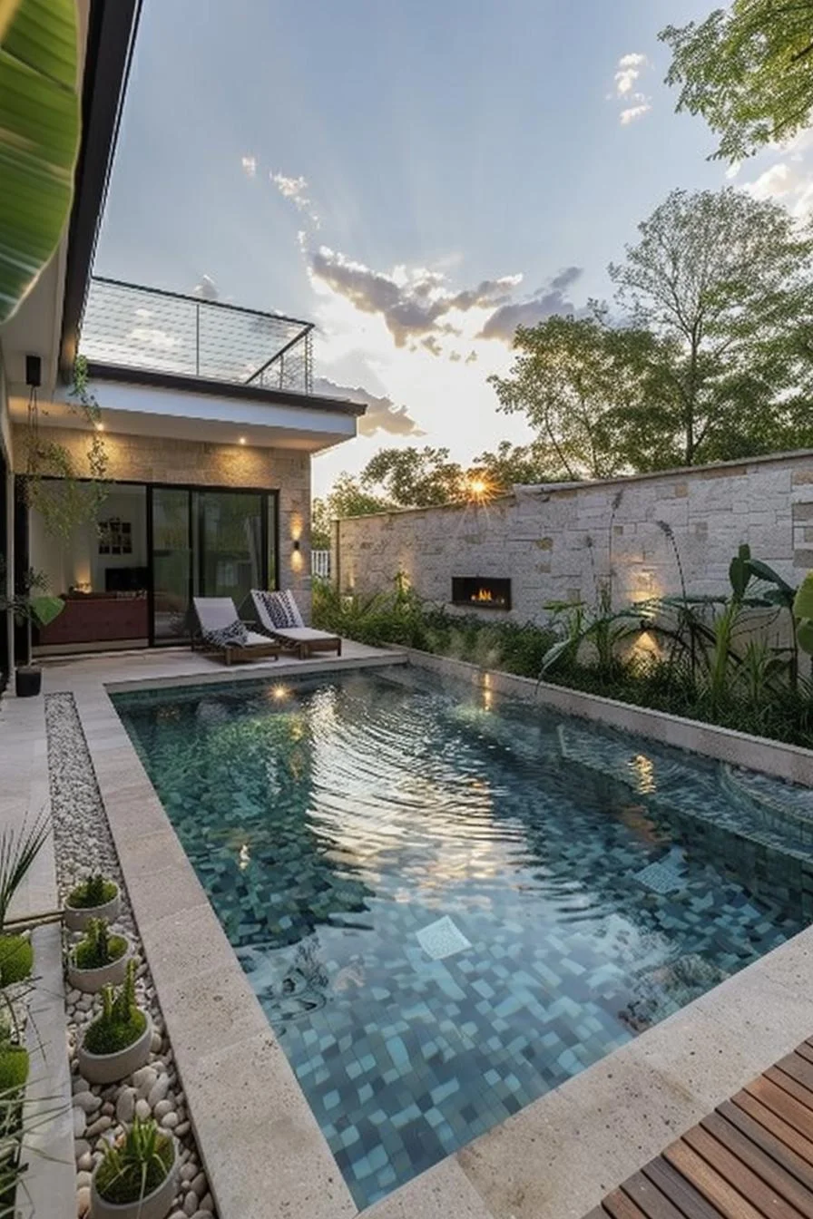 21 Stunning Small Pool Design Ideas for Tiny backyards 10 2. Modern Glass-Fenced Lap Pool-1