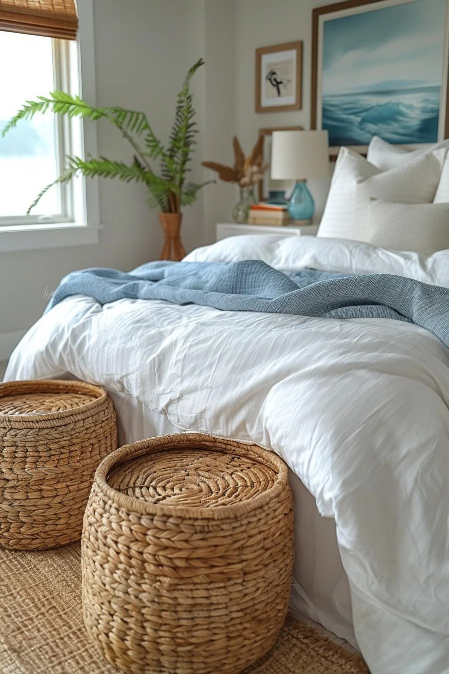 21 Modern Coastal Bedroom Ideas for a Relaxing Retreat 17 7. Seagrass Storage Solutions-0