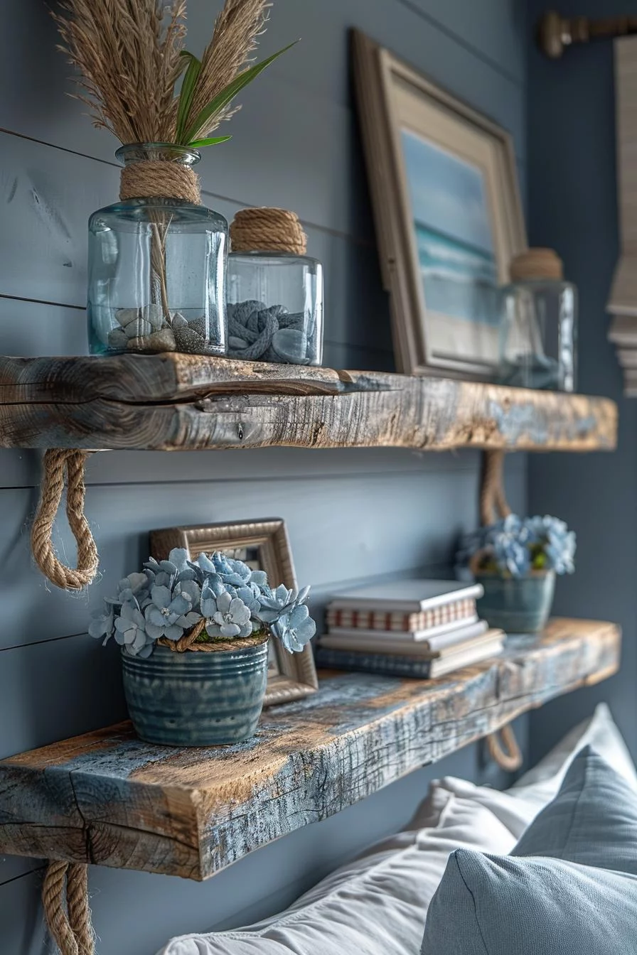 21 Modern Coastal Bedroom Ideas for a Relaxing Retreat 15 6. Seaside-Inspired Rope Shelf Ideas-1