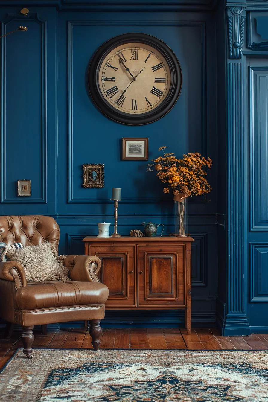 15 Best Moody Mid Century Modern Living Room Ideas 21 4. Sleek Midnight Blue Living Room-0