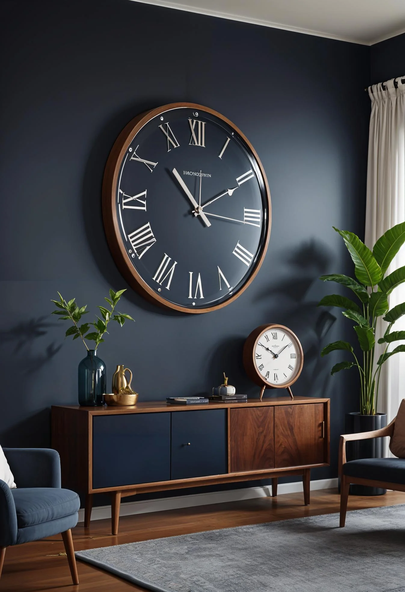 15 Best Moody Mid Century Modern Living Room Ideas 25 4. Sleek Midnight Blue Living Room-2