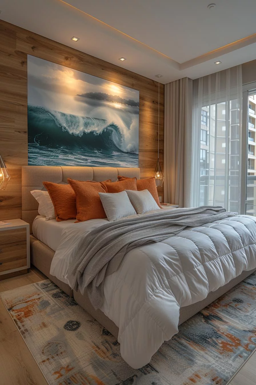 21 Modern Coastal Bedroom Ideas for a Relaxing Retreat 34 13. Sleek Ocean Wave Art Pieces-2