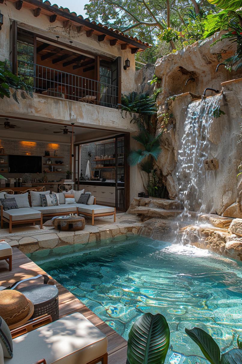 4. Tropical Stone Waterfall Pool Oasis-0