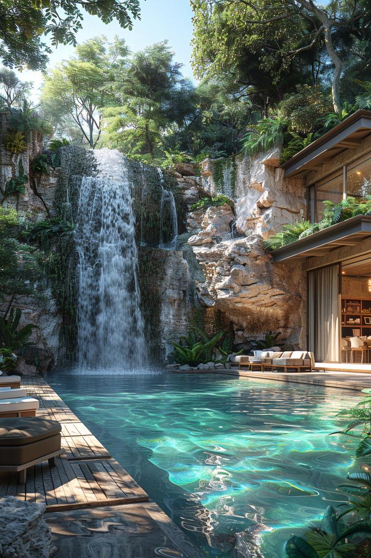 4. Tropical Stone Waterfall Pool Oasis-2