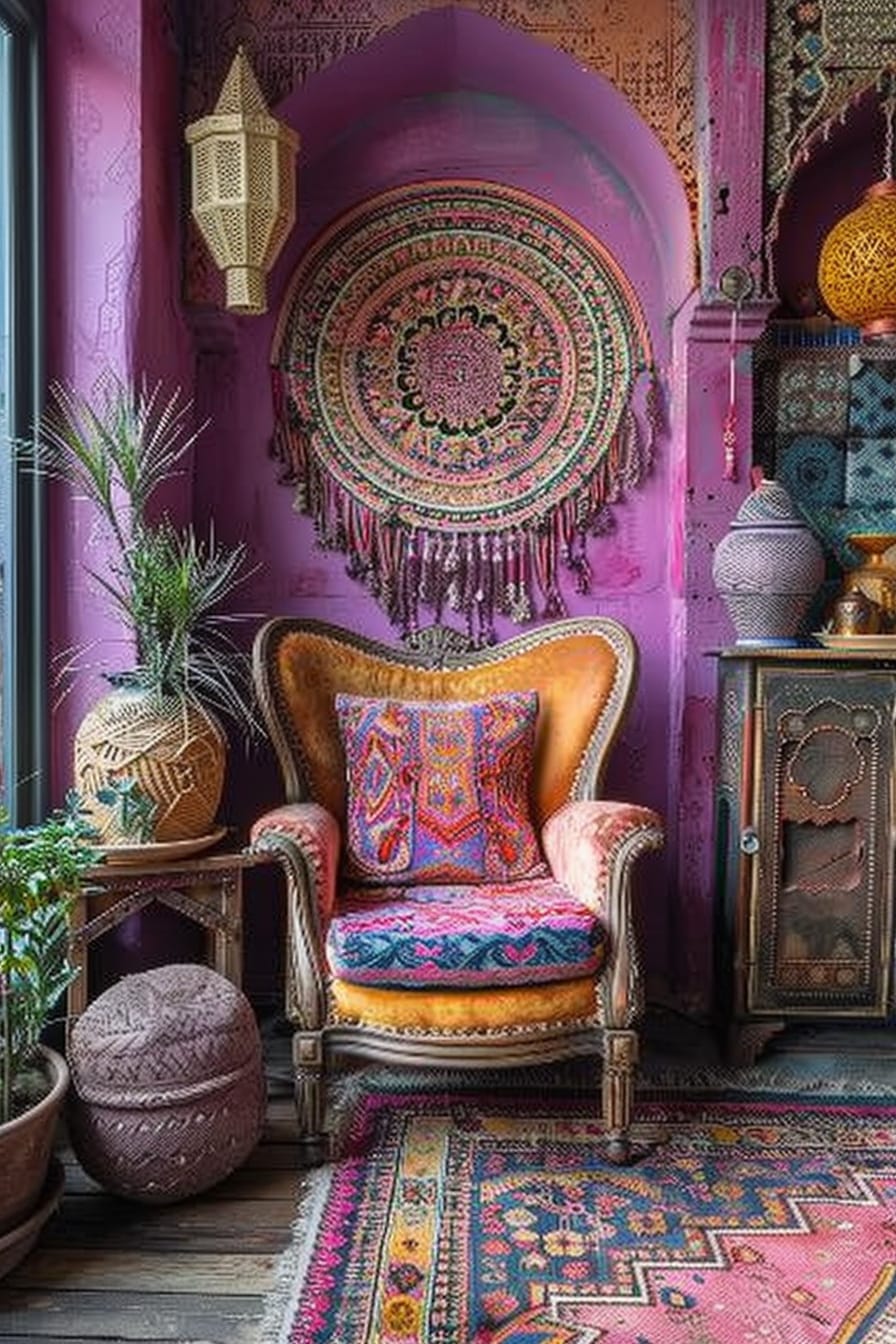 whimsical decor - boho living room peacock chair