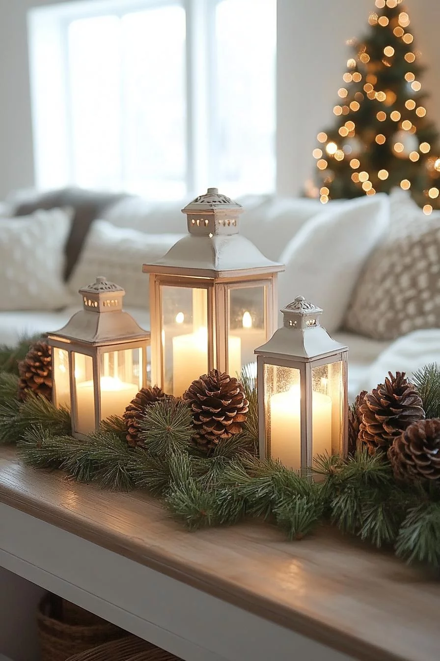 15 Unique Christmas Decor Ideas for Your Living Room 38 8. Cozy Candlelit Holiday Lantern Display-0