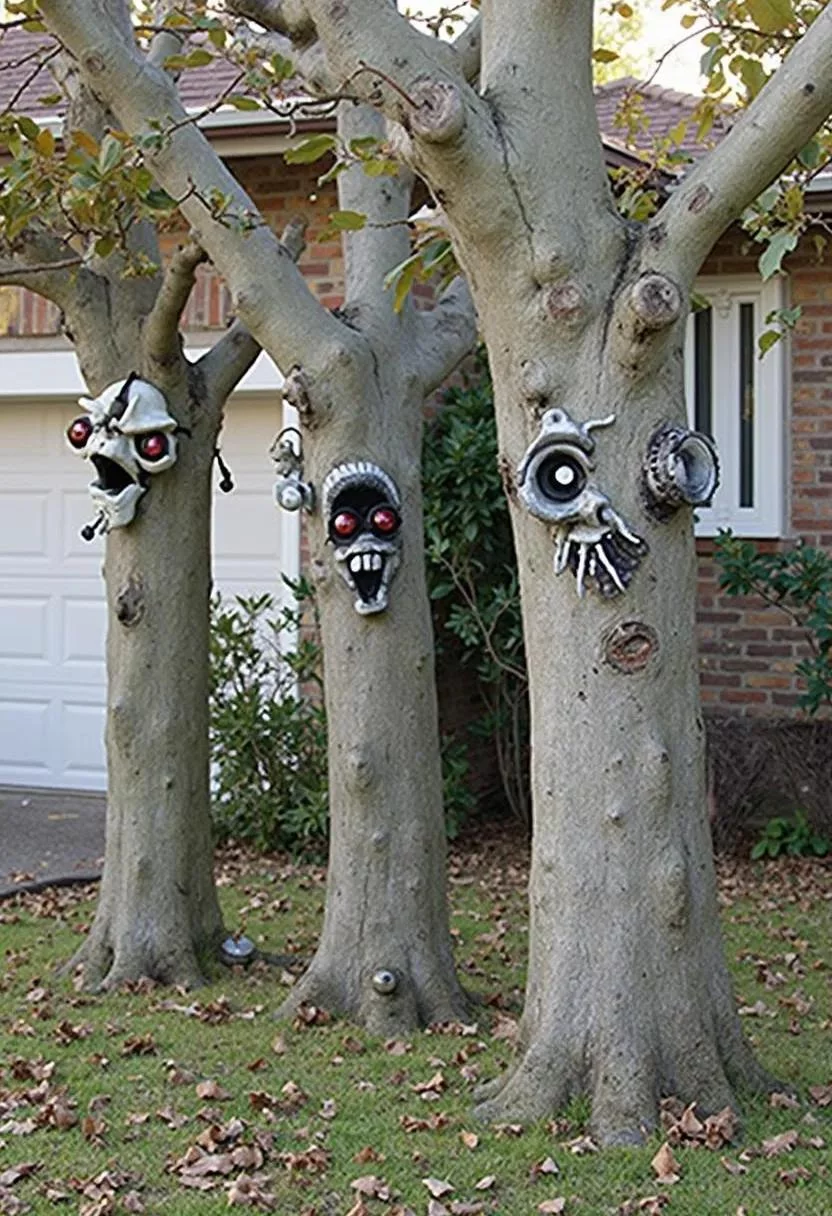 15 Easy DIY Outdoor Halloween Decorations to Try 31 7. DIY Spooky Tree Faces Tutorial-1