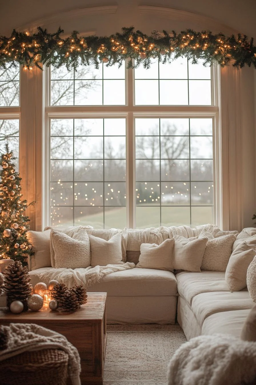 15 Unique Christmas Decor Ideas for Your Living Room 18 4. Enchanting Holiday Window Decor-2