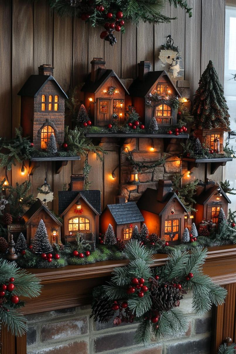 1. Festive Mantel Village Display Ideas-0