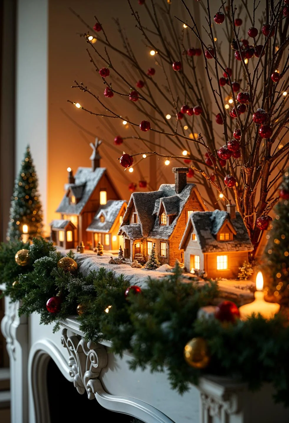 15 Unique Christmas Decor Ideas for Your Living Room 4 1. Festive Mantel Village Display Ideas-2