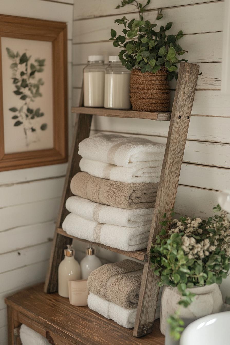 6. Functional Towel Storage: Ladder Shelf-1