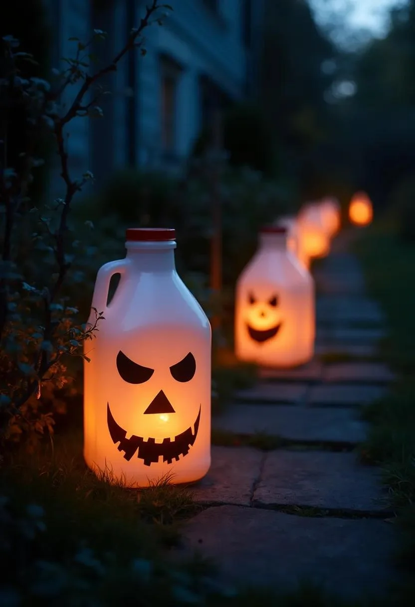 15 Easy DIY Outdoor Halloween Decorations to Try 42 10. Glowing Milk Jug Lanterns-0