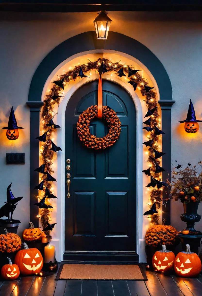 15 Easy DIY Outdoor Halloween Decorations to Try 24 6. Mini Witch Hat Wreath Ideas-1