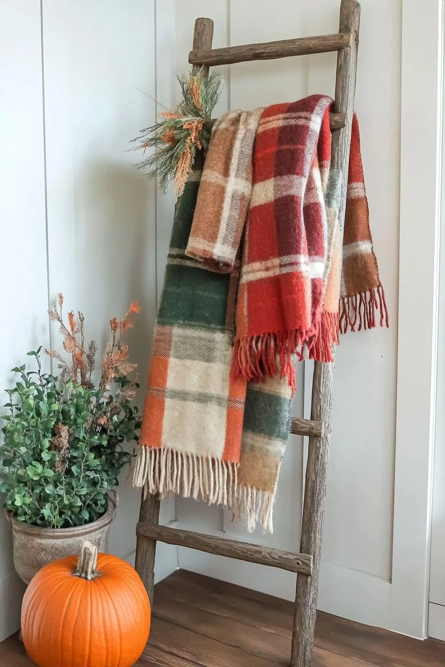 10. Rustic Blanket Display on Ladder-0