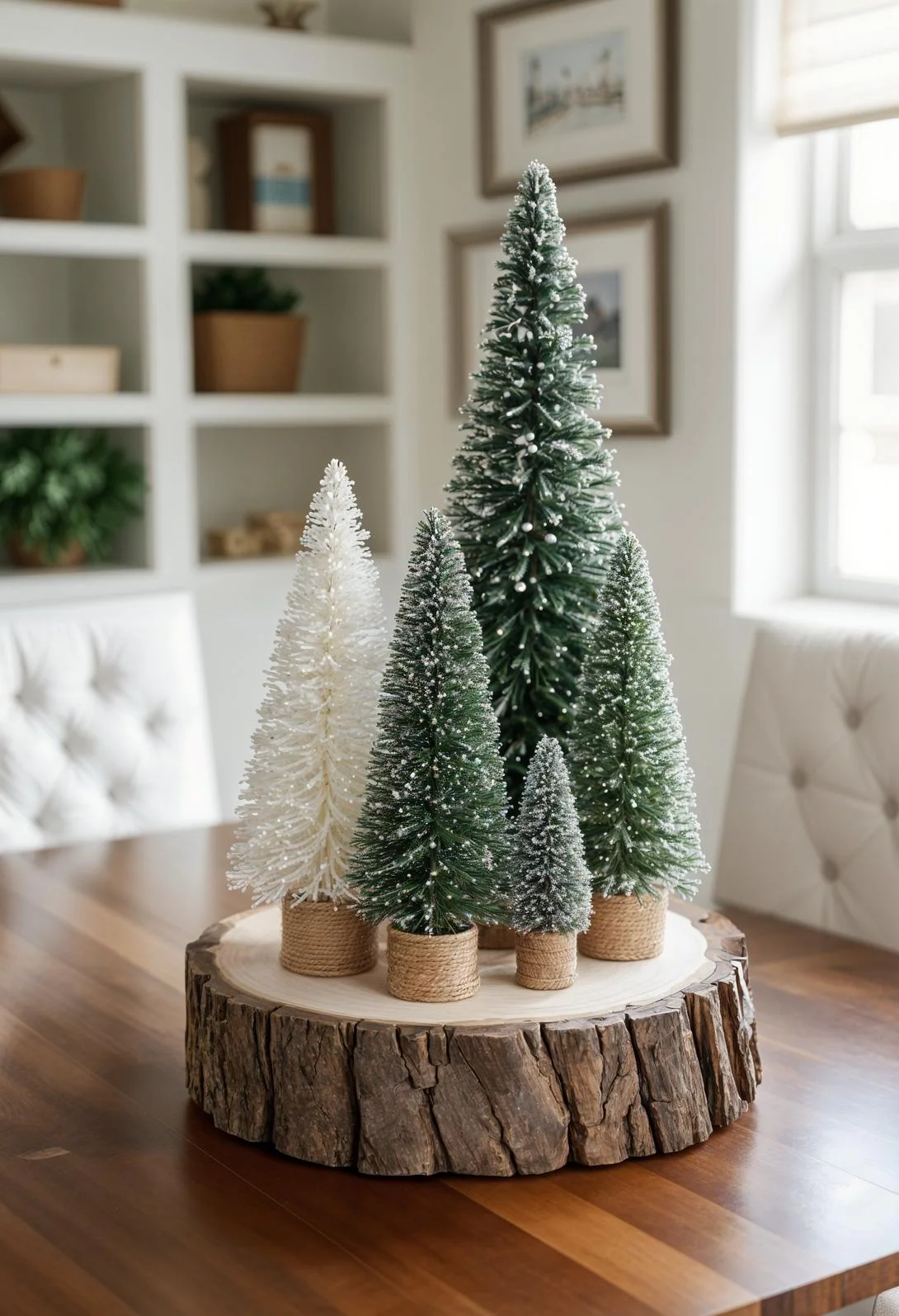 15 Unique Christmas Decor Ideas for Your Living Room 13 3. Rustic Wood Slice Centerpiece Ideas-2