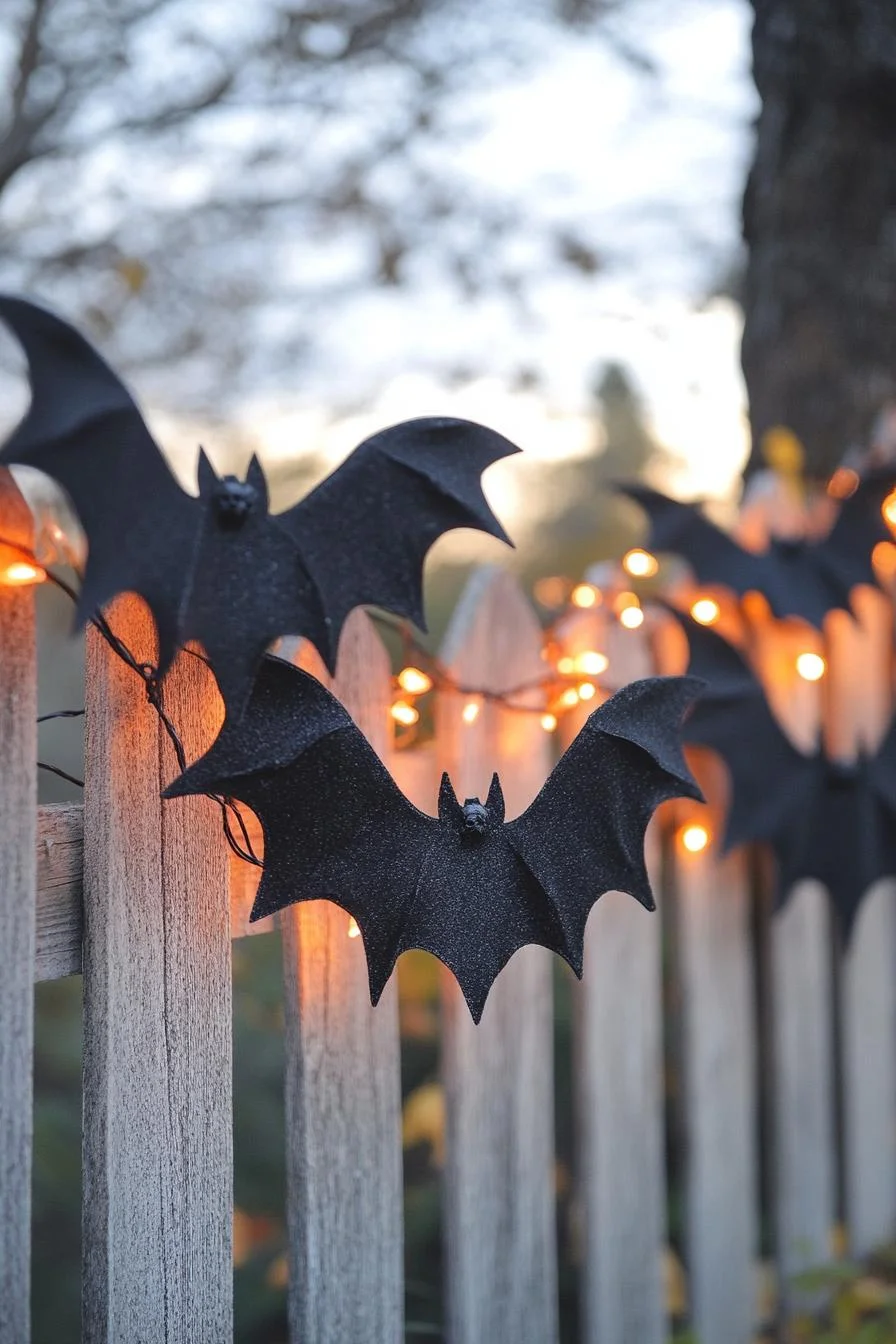 15 Easy DIY Outdoor Halloween Decorations to Try 46 11. Spooky Bat Garland Fence Decor-0