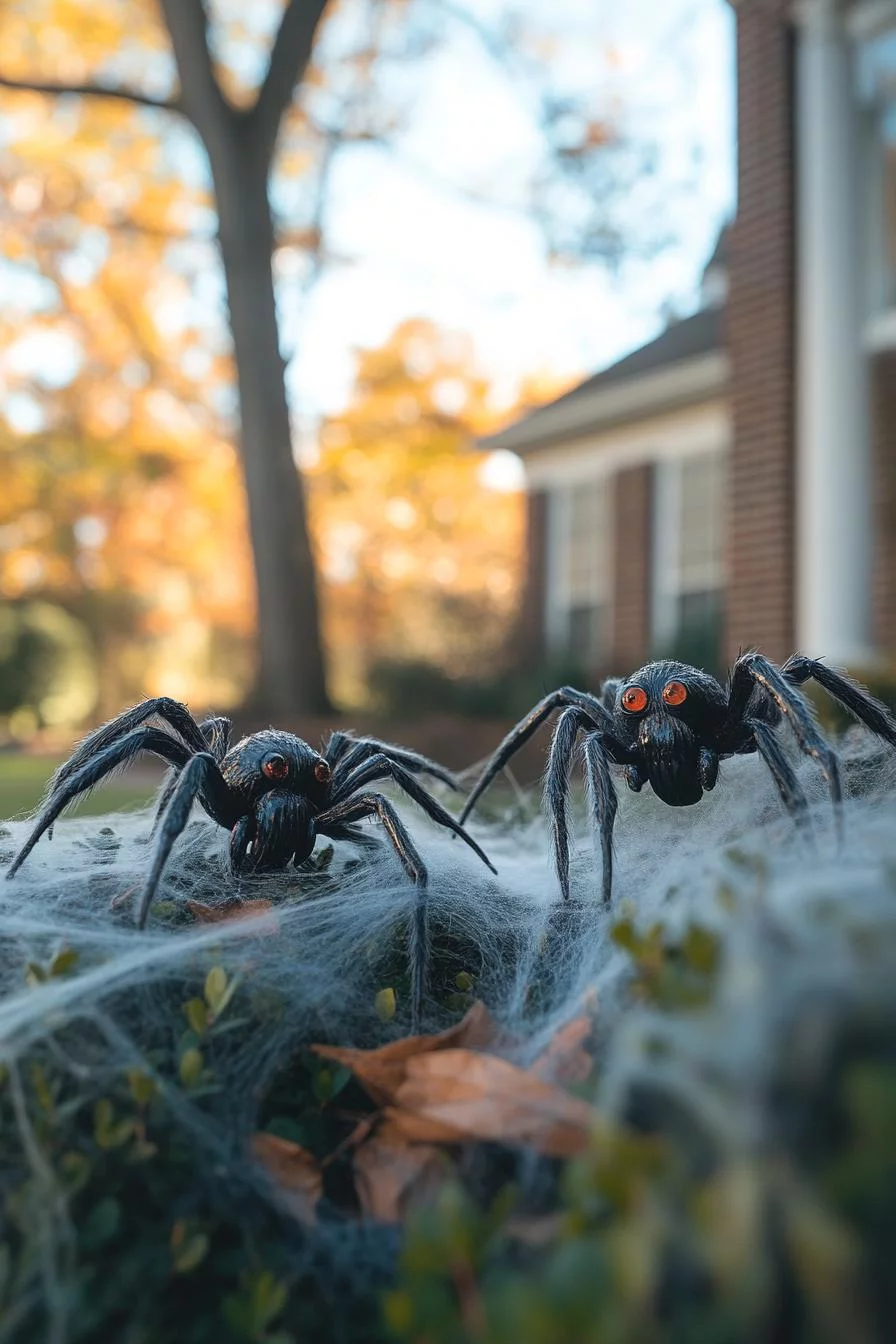 15 Easy DIY Outdoor Halloween Decorations to Try 41 9. Spooky Bush Spider Web Display-2