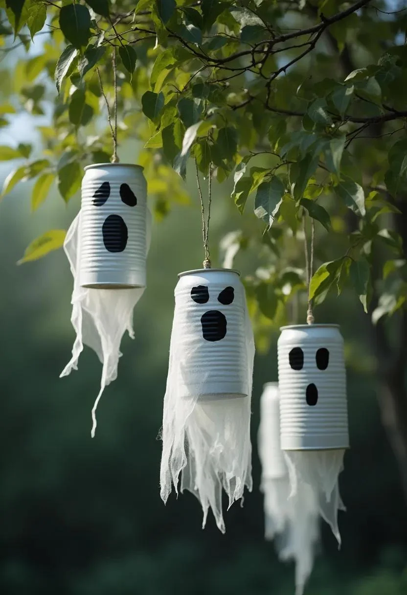 15 Easy DIY Outdoor Halloween Decorations to Try 32 8. Spooky Hanging Spirit Can Decor-0
