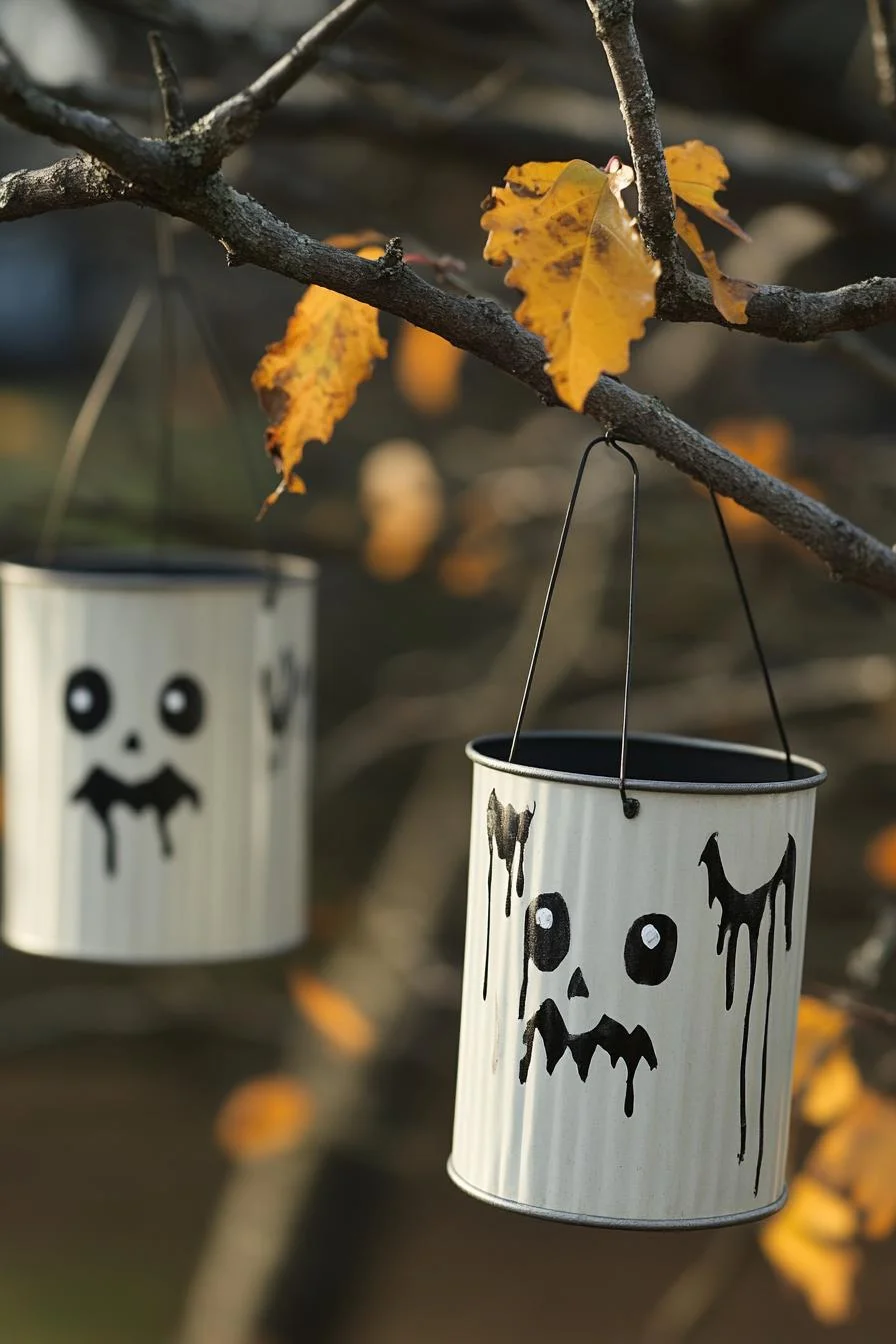 15 Easy DIY Outdoor Halloween Decorations to Try 34 8. Spooky Hanging Spirit Can Decor-2