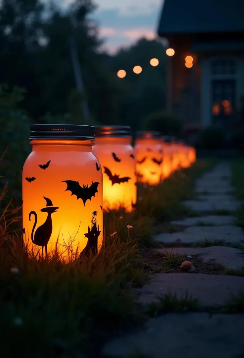 15 Easy DIY Outdoor Halloween Decorations to Try 6 2. Spooky Mason Jar Luminaries-0