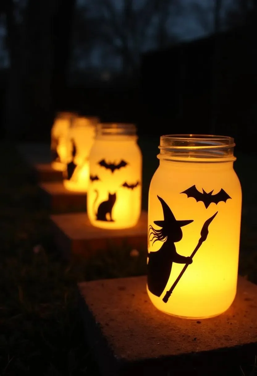 15 Easy DIY Outdoor Halloween Decorations to Try 7 2. Spooky Mason Jar Luminaries-1