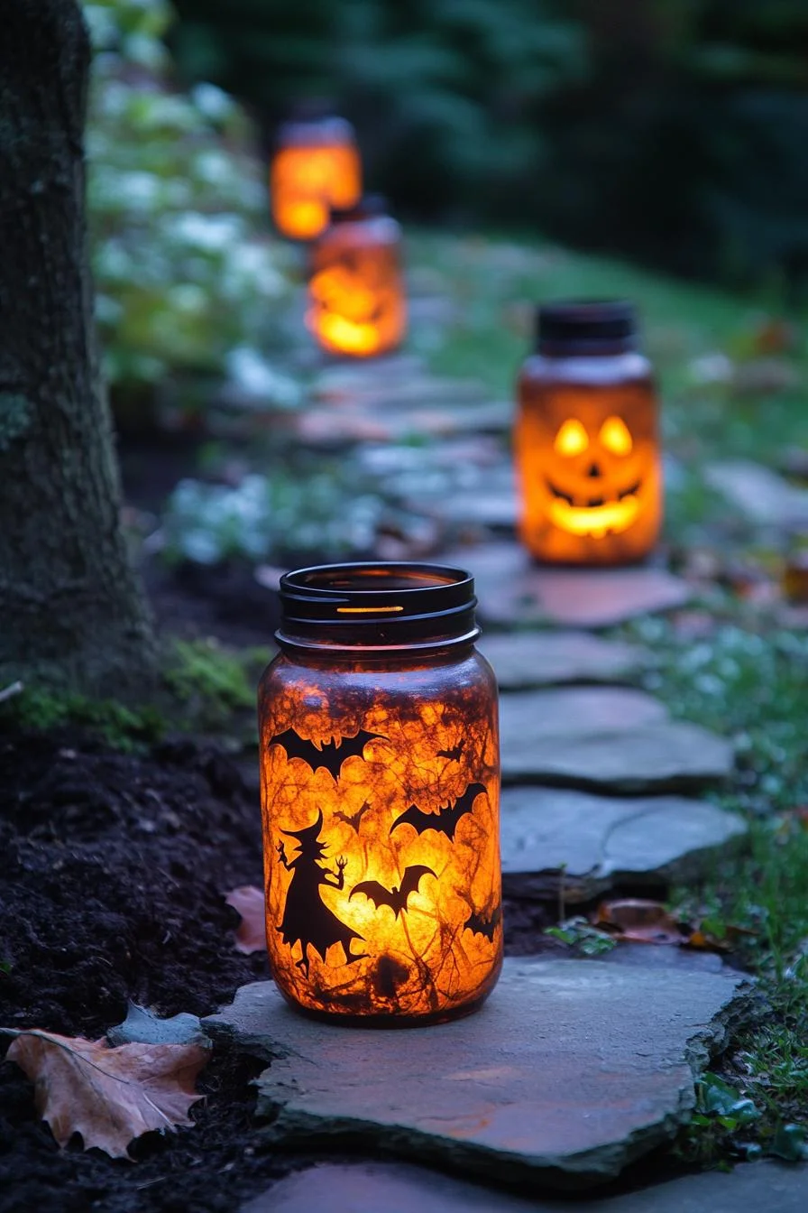 15 Easy DIY Outdoor Halloween Decorations to Try 8 2. Spooky Mason Jar Luminaries-2