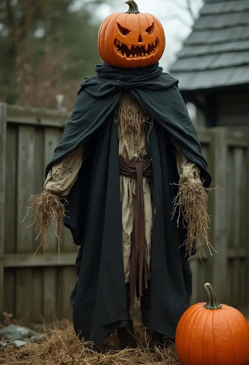 15 Easy DIY Outdoor Halloween Decorations to Try 57 14. Tattered Scarecrow Halloween Decor-0