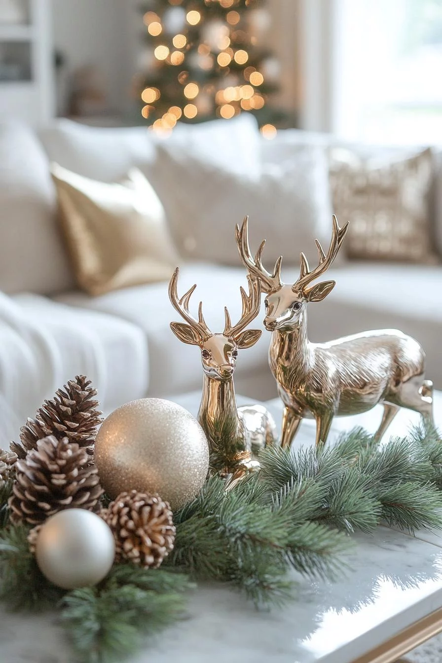 18 Unique Coffee Table Christmas Decor Ideas (EASY) 50 11. Chic Holiday Decor with Deer-0