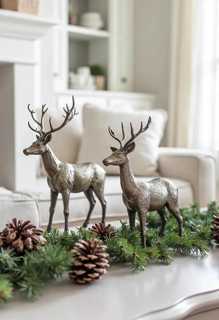 18 Unique Coffee Table Christmas Decor Ideas (EASY) 53 11. Chic Holiday Decor with Deer-1