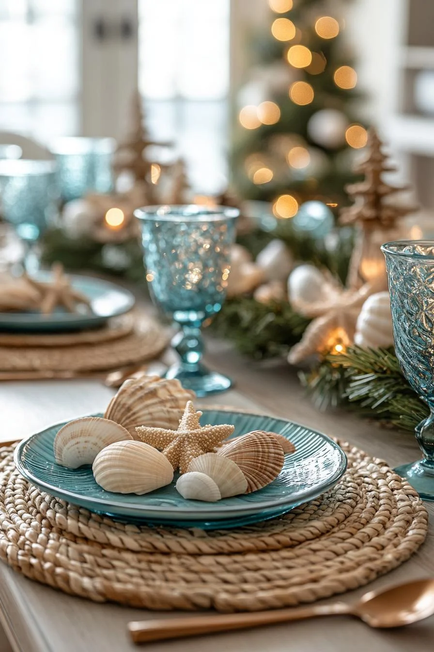 15. Coastal Christmas Table Decor Ideas-0