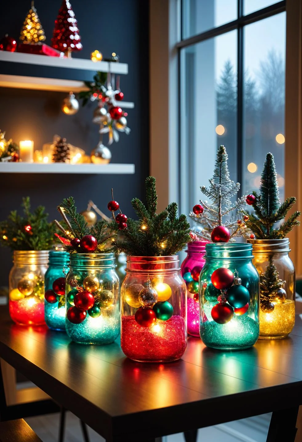 16. Colorful Ornaments in Mason Jars-2