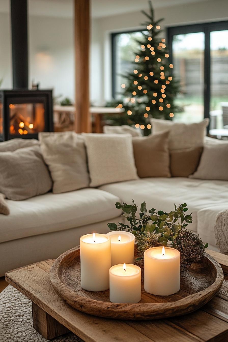 4. Cozy Candle Clusters on Wooden Trays-0