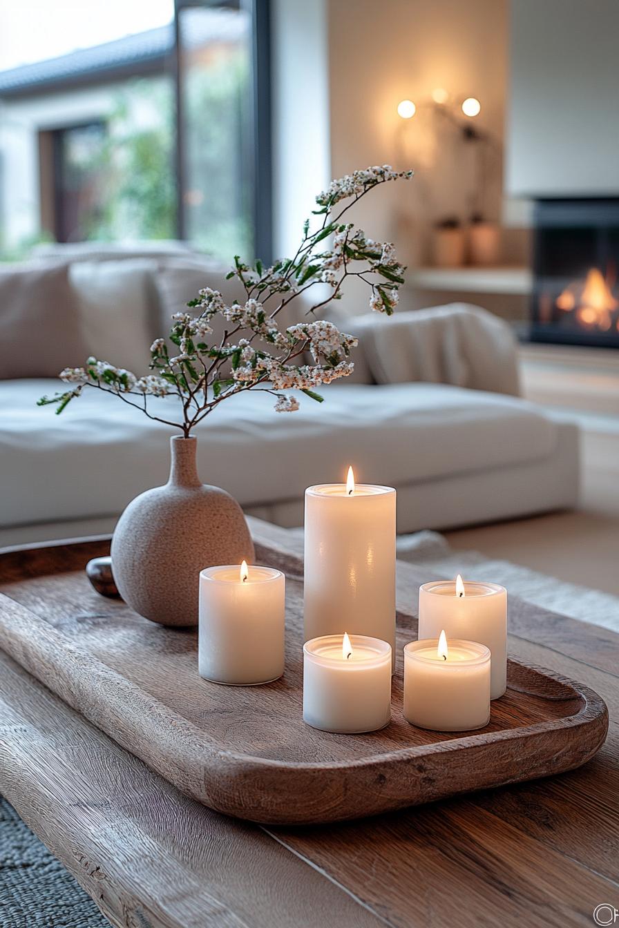 4. Cozy Candle Clusters on Wooden Trays-1