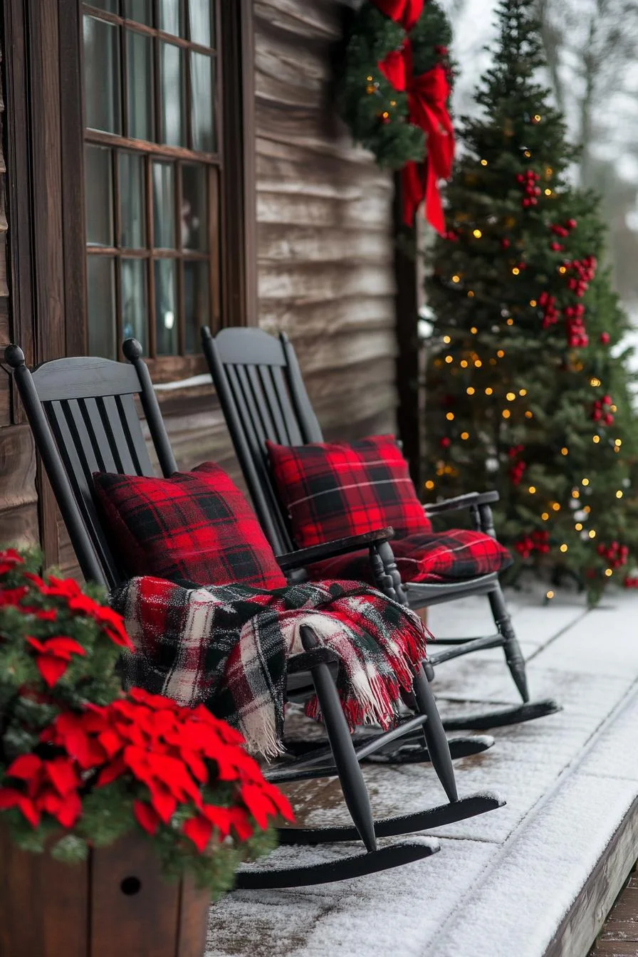 16 Unique Front Porch Christmas Decor Ideas for Holiday Season 28 6. Cozy Plaid Rocking Chair Ensemble-0
