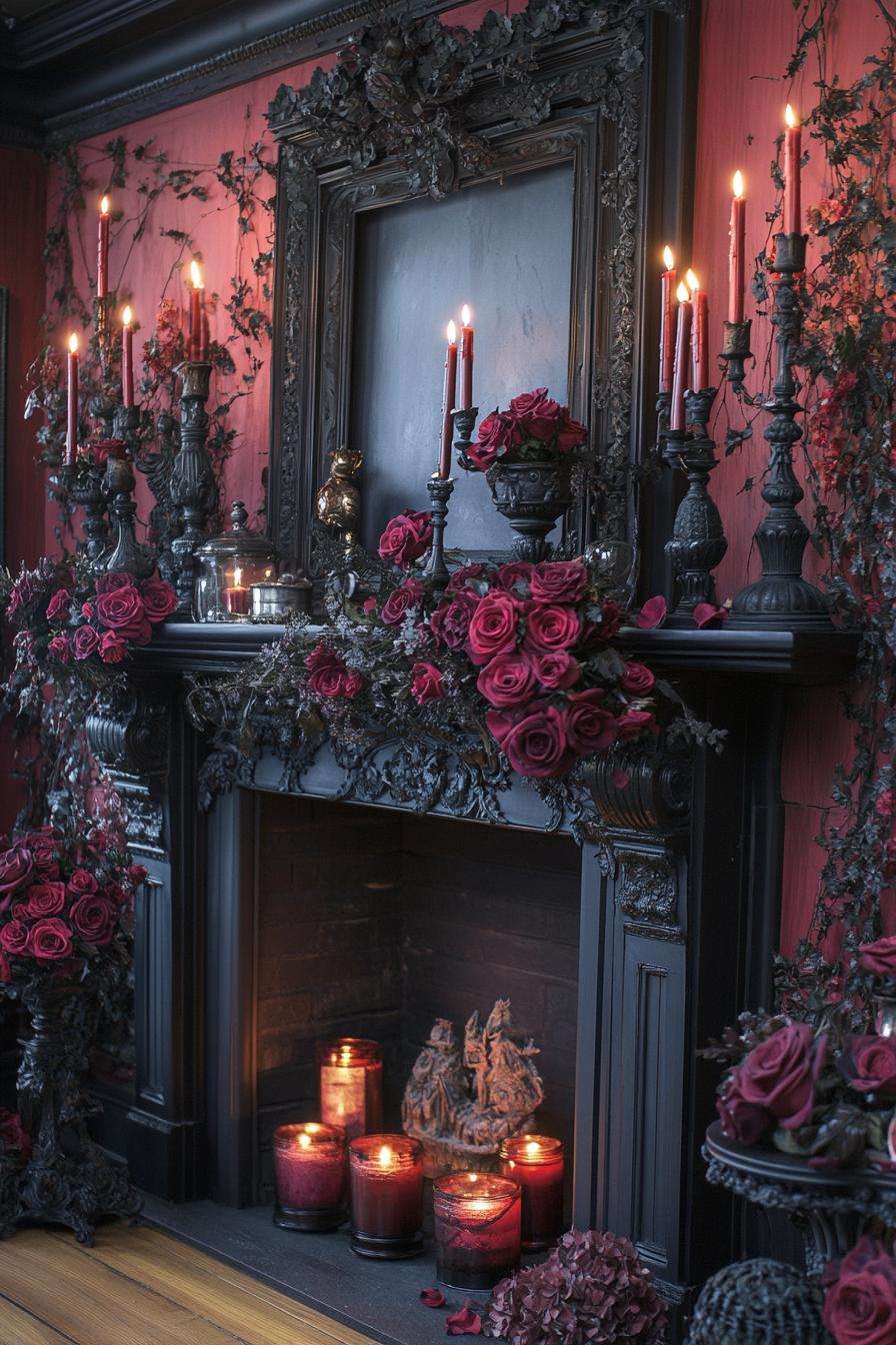 7. Elegant Gothic Christmas Mantel Decor-0