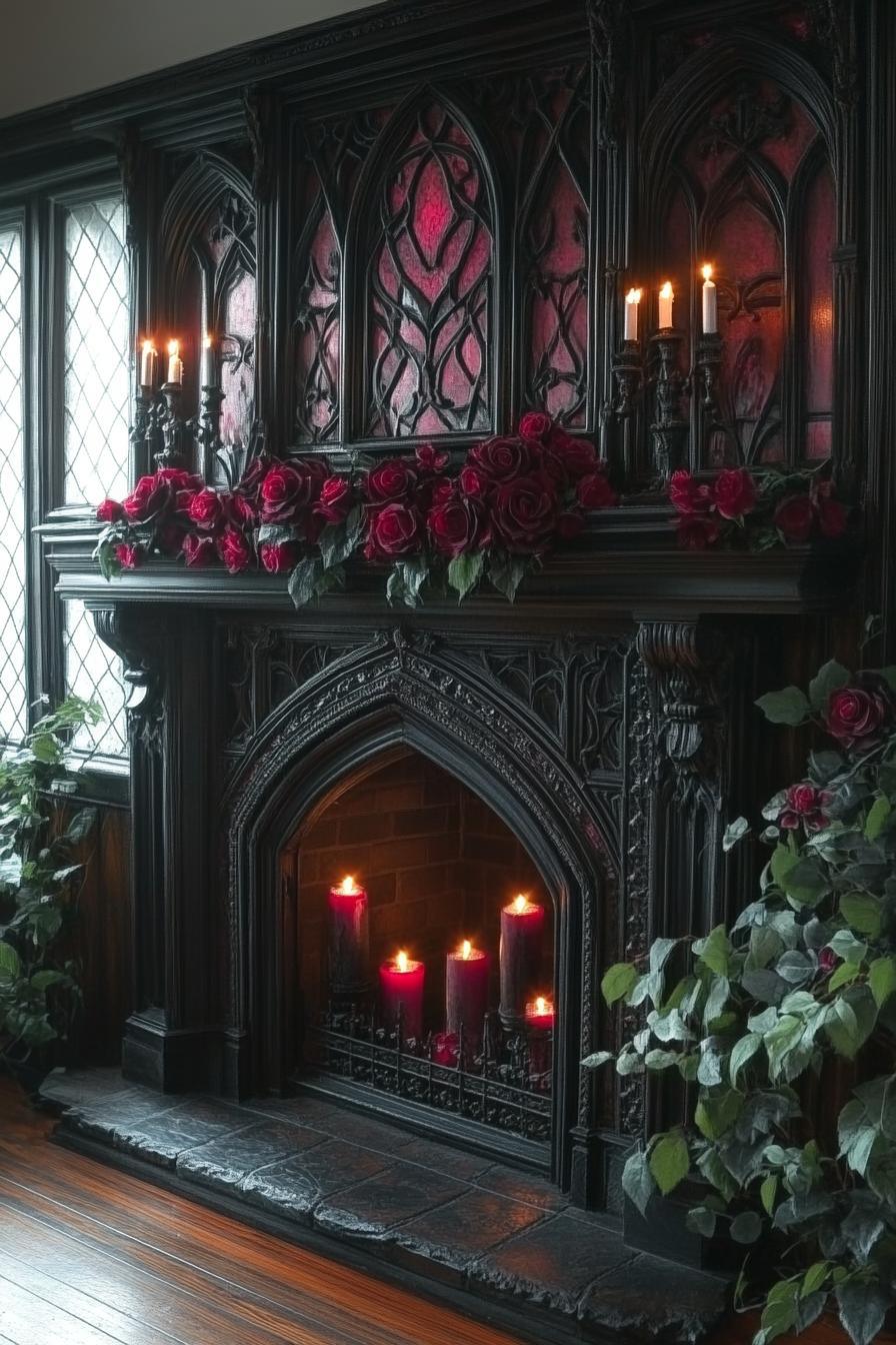 7. Elegant Gothic Christmas Mantel Decor-2