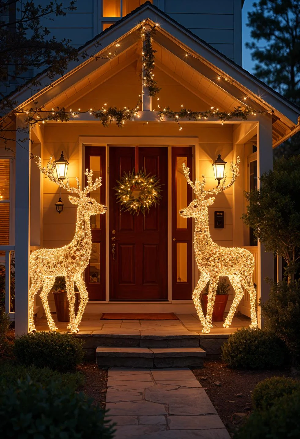 16 Unique Front Porch Christmas Decor Ideas for Holiday Season 69 15. Enchanted Grapevine Deer Decor-1