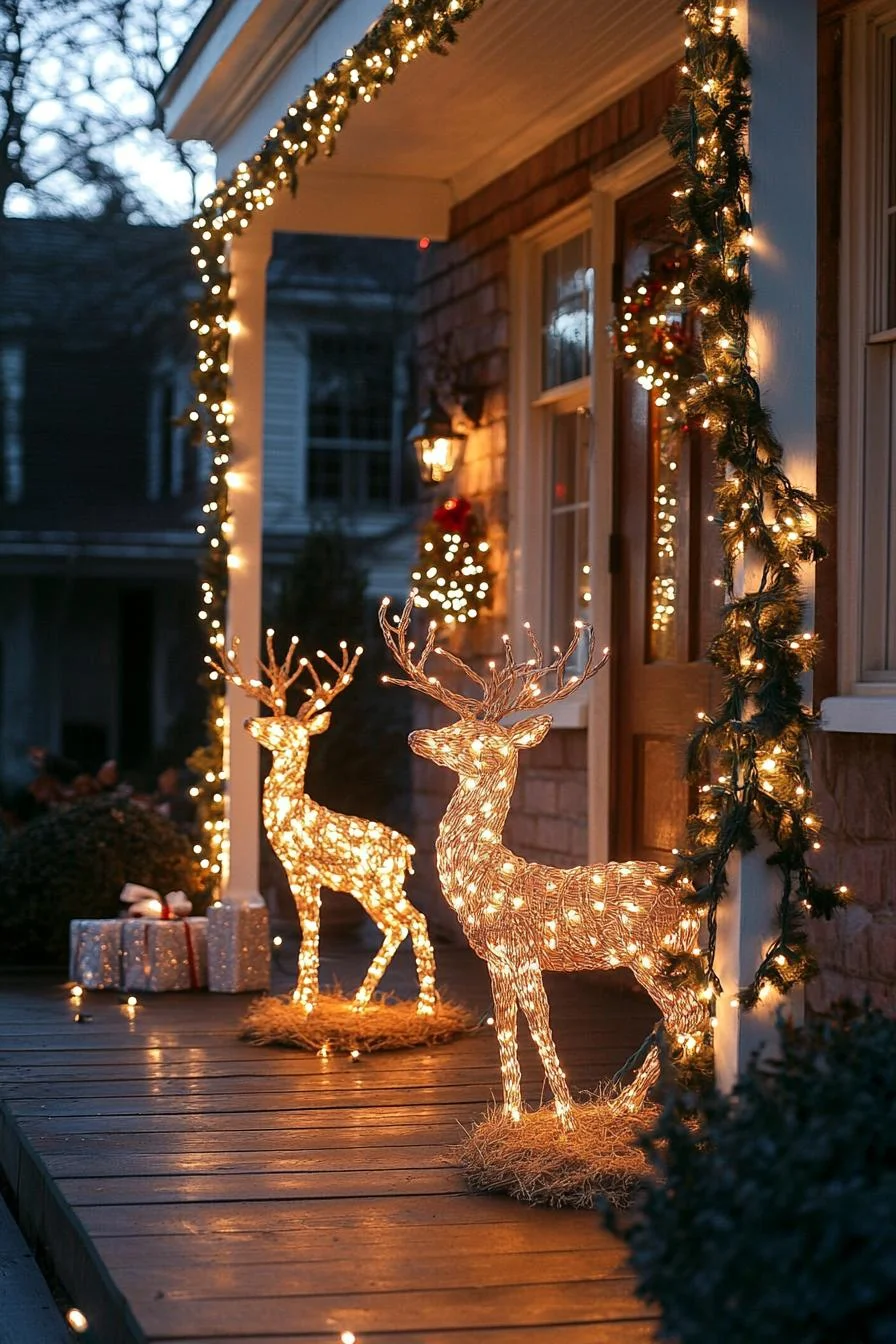 16 Unique Front Porch Christmas Decor Ideas for Holiday Season 72 15. Enchanted Grapevine Deer Decor-2