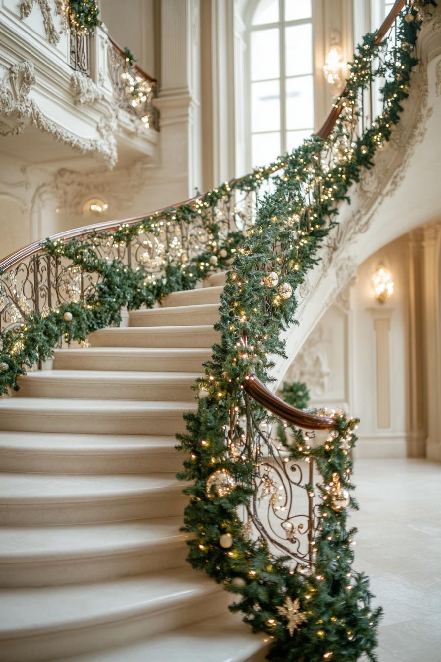 5. Enchanting Staircase Decor with Garland-1